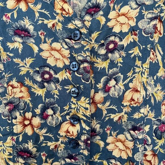 Vtg90’s V neck button front floral boho cottagecore coquette midi dress Sz S - Picture 3 of 12